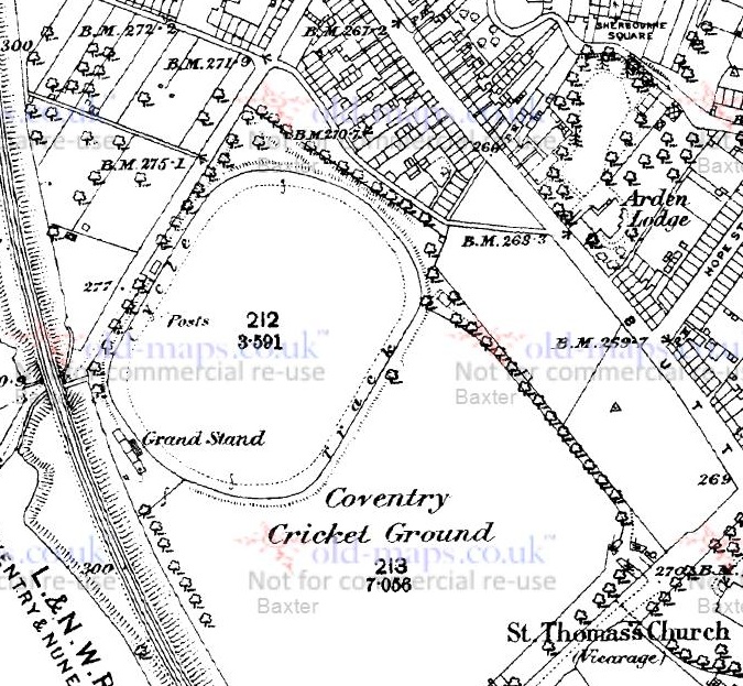 Coventry - Butts Stadium : Map credit Old-Maps.co.uk historic maps